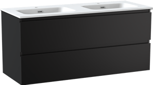 Linie Lado meuble salle de bains suspendu 120 x 46 cm noir mat avec Baro double vasque en porcelaine blanc mat