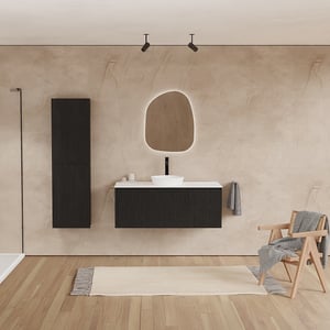 Balmani Fila by Mitra Badmöbel Set mit Stretto Waschtischplatte für Aufsatzwaschbecken