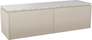 Balmani Eclips meuble salle de bains suspendu 180 x 55 cm Sandbeige avec Stretto tablette simple ou double en Bianco Nero Terrazzo, Nervure droite symétrique verticale
