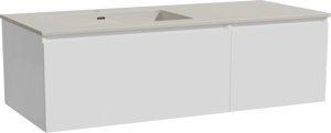 Storke Edge zwevend badkamermeubel 120 x 52 cm glanzend wit met Diva asymmetrisch linkse wastafel in top solid zijdegrijs