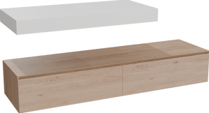 Balmani Mitra Elements zwevend badmeubel 180 x 55 cm naturel eiken met Dominus enkel of dubbel tablet 120 cm in solid surface mat wit