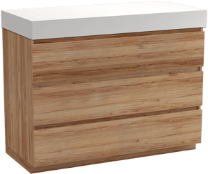 Balmani Lucida freistehendes Möbelstück Set: 120 x 55 cm, Teak, mit Dominus Einzel- oder Doppel Waschtischplatte, Solid Surface Weiß matt