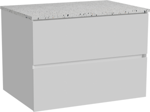Storke Edge hängendes Möbelstück Set: 75 x 52 cm, Weiß glänzend, mit Tavola Einzel Waschtischplatte, Terrazzo in Weiß/Schwarz matt