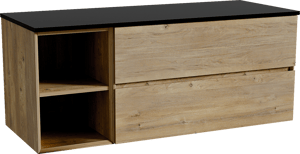 Storke Edge meuble salle de bains suspendu 130 x 52 cm chêne brut avec Panton tablette simple ou double en mdf enduit de poudre noir mat