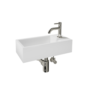 Luca Varess Cubic midi handenwasser glanzend wit Porselein 40x20cm rechts inclusief chroom kraan en toebehoren