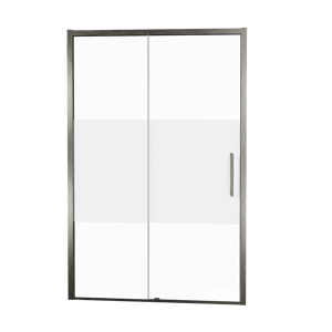 Balmani Senses Design douche schuifdeur links 140 cm x 210 cm Helder glas met matte strook glas, Brushed GunMetal profielen, met coating