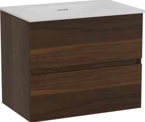 Storke Edge zwevend badkamermeubel 60 x 40 cm notelaar met Mata enkele wastafel in solid surface mat wit