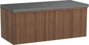 Balmani Forma meuble salle de bains suspendu 120 x 55 cm noyer américain avec Rock tablette simple en granit noir, Nervure circulaire asymétrique verticale
