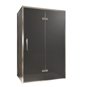 Balmani Senses Design Eckdusche: Drehtür (Rechts) mit fixierte Seitenwand, 120 x 90 cm, Rauchglas, Profil Chrom, inklusive Coating