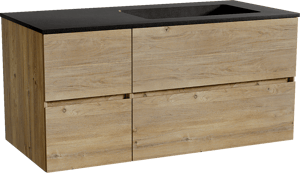 Storke Edge meuble salle de bains suspendu 110 x 52 cm chêne brut avec Scuro vasque asymétrique droite en quartz noir mat