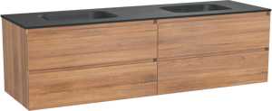 Balmani Mitra meuble salle de bains suspendu 180 x 55 cm teck avec Tablo Arcato double vasque en granit noir