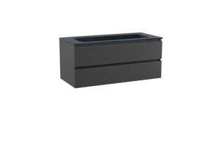 Balmani Lucida meuble salle de bains suspendu 120 x 55 cm chêne noir avec Tablo Strada lavabo simple pour 2 trous de robinet en marbre composite noir mat