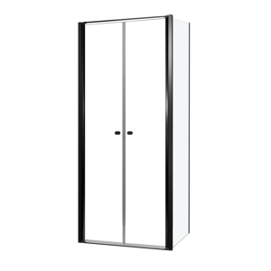 Luca Varess Kuresa Eckdusche: Pendeltür, fixierte Seitenwand, 90 x 90 x 200 cm, Klarglas, Profil Schwarz