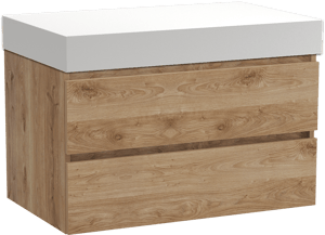 Balmani Lucida meuble salle de bains suspendu 90 x 55 cm chêne brut avec Dominus tablette simple en solid surface blanc mat