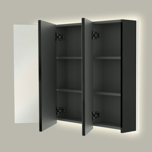 Linie Montro Spiegelschrank, 100 x 75 cm, schwarz matt, mit Spiegelbeleuchtung