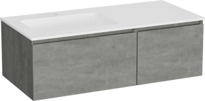 Storke Edge meuble salle de bains suspendu 110 x 52 cm béton gris foncé avec Bilia vasque asymétrique gauche en marbre composite blanc brillant