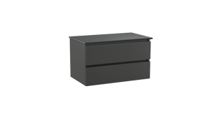 Balmani Lucida meuble salle de bains suspendu 90 x 55 cm chêne noir avec Stretto tablette simple en granit noir