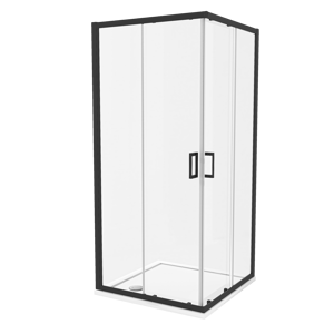 Luca Varess Vidor douchehoek met hoekinstap en 2 schuifdeuren 90 x 90 cm helder glas mat zwart profiel