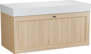 Balmani Lemon zwevend badkamermeubel 120 x 55 cm, fineer natuur eik met Dominus enkel of dubbel tablet in mat wit