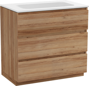 Balmani Lucida staand badkamermeubel 90 x 55 cm teak met Tablo Strada enkele wastafel in composietmarmer mat wit