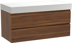 Balmani Lucida meuble salle de bains suspendu 120 x 55 cm noyer américain avec Dominus tablette simple ou double en solid surface blanc mat