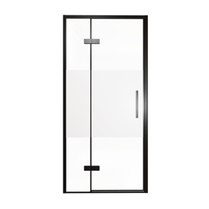 Balmani Senses Design Dusche Drehtür, Links, 100 cm x 210 cm, Klarglas mit mattiertem Streifen, Profil Schwarz