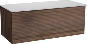 Balmani Forma meuble salle de bains suspendu 120 x 55 cm noyer américain avec Stretto tablette simple ou double en solid surface blanc mat, Nervure droite symétrique horizontale