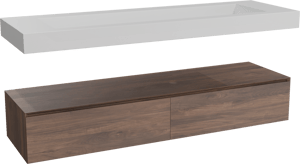 Balmani Mitra Elements hängendes Möbelstück Set: 180 x 55 cm, Amerikanischer Nussbaum mit Modus Einzelwaschtisch für 2 Armaturenlöcher, Solid Surface Weiß matt