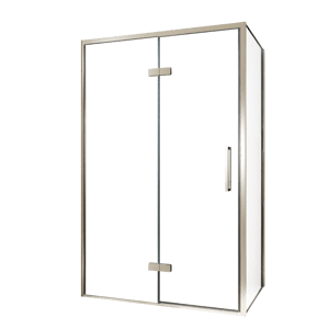 Balmani Senses Design douchehoek met linkse draaideur en vaste zijwand, 120 x 100 cm, Helder glas, Brushed CoolMetal profielen