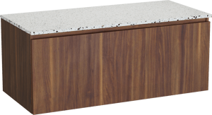 Balmani Sfera by Lucida meuble salle de bains suspendu 120 x 55 cm noyer américain avec Stretto tablette simple ou double en blanc/noir mat terrazzo