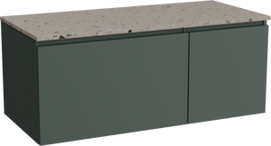 Balmani Sfera by Lucida zwevend badmeubel 120 x 55 cm forest met Stretto enkel of dubbel wastafelblad in terrazzo greige terrazzo