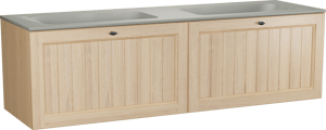 Balmani Lemon hängendes Möbelstück Set: 180 x 55 cm, Naturbelassene Eiche Furnier, mit Tablo Strada Doppelwaschtisch, Seidengrau