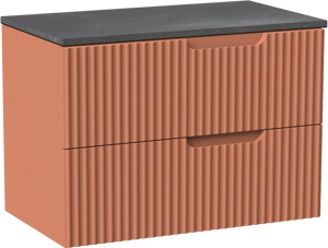 Linie Ribbo meuble salle de bains suspendu 80 x 46 cm cotto avec Lado tablette simple en mélaminé ardoise gris, Nervure circulaire symétrique verticale