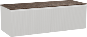 Balmani Fila by Mitra meuble salle de bains suspendu 150 x 55 cm blanc mat avec Stretto tablette simple ou double en marbre dark emperador, Nervure droite symétrique verticale