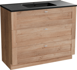 Linie Classo staand badkamermeubel 100 x 46 cm natuur eik met Vano enkele wastafel in composietmarmer mat zwart