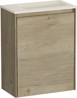Storke Edge zwevend toiletmeubel 40 x 22 cm Ruwe eik met Fina wastafel in Sand mat Top Solid