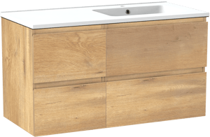 Linie Lado meuble salle de bains suspendu 100 x 46 cm chêne naturel avec Vano vasque asymétrique droite en marbre composite blanc mat