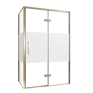 Balmani Senses Design douchehoek met rechtse draaideur en vaste zijwand, 120 x 90 cm, Helder glas met matte strook, Brushed Champagne Gold profielen, met coating