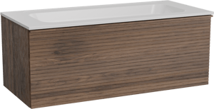 Balmani Forma meuble salle de bains suspendu 120 x 55 cm noyer américain avec Tablo Strada plan simple en marbre composite blanc mat, Nervure droite symétrique horizontale