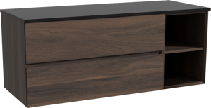 Storke Edge meuble salle de bains suspendu 130 x 52 cm noyer avec Panton tablette simple ou double en mdf enduit de poudre noir mat