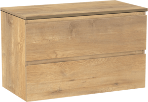 Linie Lado meuble salle de bains suspendu 90 x 46 cm chêne naturel avec Lado tablette simple en mélaminé chêne naturel