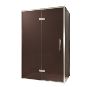 Balmani Senses Design Eckdusche: Drehtür (Links) mit fixierte Seitenwand, 120 x 90 cm, Bronze, Profil Brushed CoolMetal, inklusive Coating