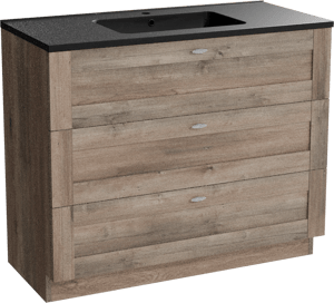 Linie Classo staand badkamermeubel 100 x 46 cm grijze eik met Vano enkele wastafel in composietmarmer mat zwart