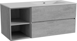 Storke Edge zwevend badkamermeubel 120 x 52 cm beton donkergrijs met Diva asymmetrisch rechtse wastafel in composietmarmer glanzend wit