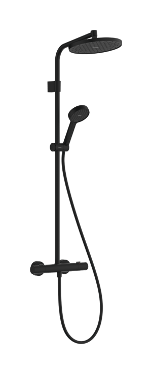 Hansgrohe Activera S 240 Regendusche Duschsystem mit Thermostatbatterie: Wandmontage, Schwarz Matt
