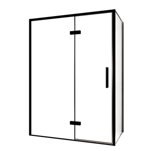 Balmani Senses Design douchehoek met linkse draaideur en vaste zijwand, 140 x 100 cm, Helder glas, Zwarte profielen, met coating