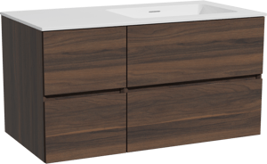 Storke Edge meuble salle de bains suspendu 100 x 52 cm noyer avec Mata vasque asymétrique droite en solid surface blanc mat