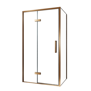 Balmani Senses Design douche en coin avec porte pivotante à gauche et paroi latérale fixe, 100 x 100 cm, Verre transparent, Profil Brushed Rosegold, coating inclus