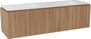 Balmani Eclips hängendes Möbelstück Set: 180 x 55 cm, Teak, mit Tablo Arcato Doppelwaschtisch Solid Surface Weiβ matt