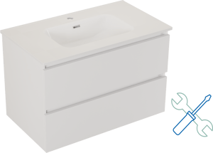 SanyOne Eli meuble salle de bains à assembler suspendu 80 x 46 cm blanc mat avec Baro plan simple en porcelaine blanc brillant